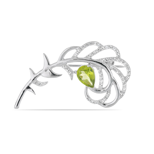 BUY 925 SILVER BROOCH WITH PERIDOT GEMSTONE